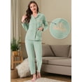 thumbnail image 2 of DARING DIVA Cotton Pajamas Long Sleeve Lounge Sets Button Down Pants XS Green, 2 of 7