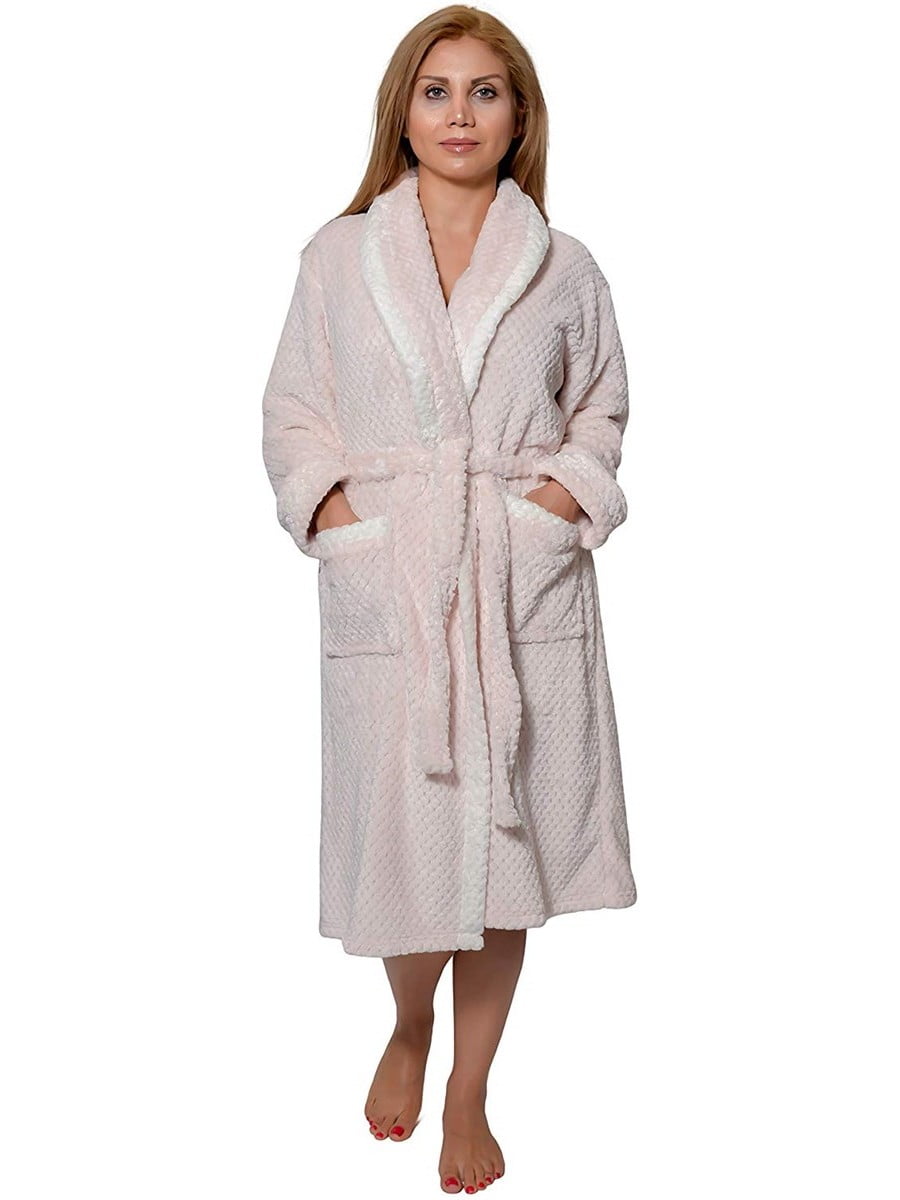 Women's Robe Warm Fleece Long Plush Bathrobe Deluxe Soft Textured