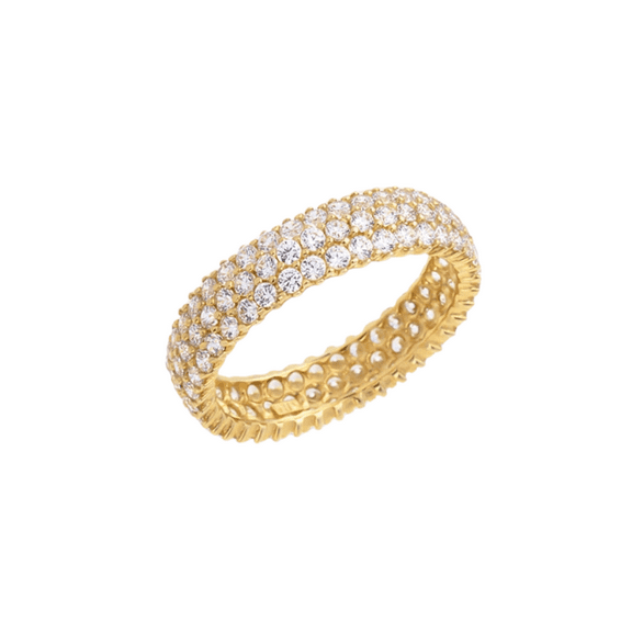 Diamond Wedding Ring in 14K Yellow Gold Finish- 3 Row Full Eternity Band Ring For Women
