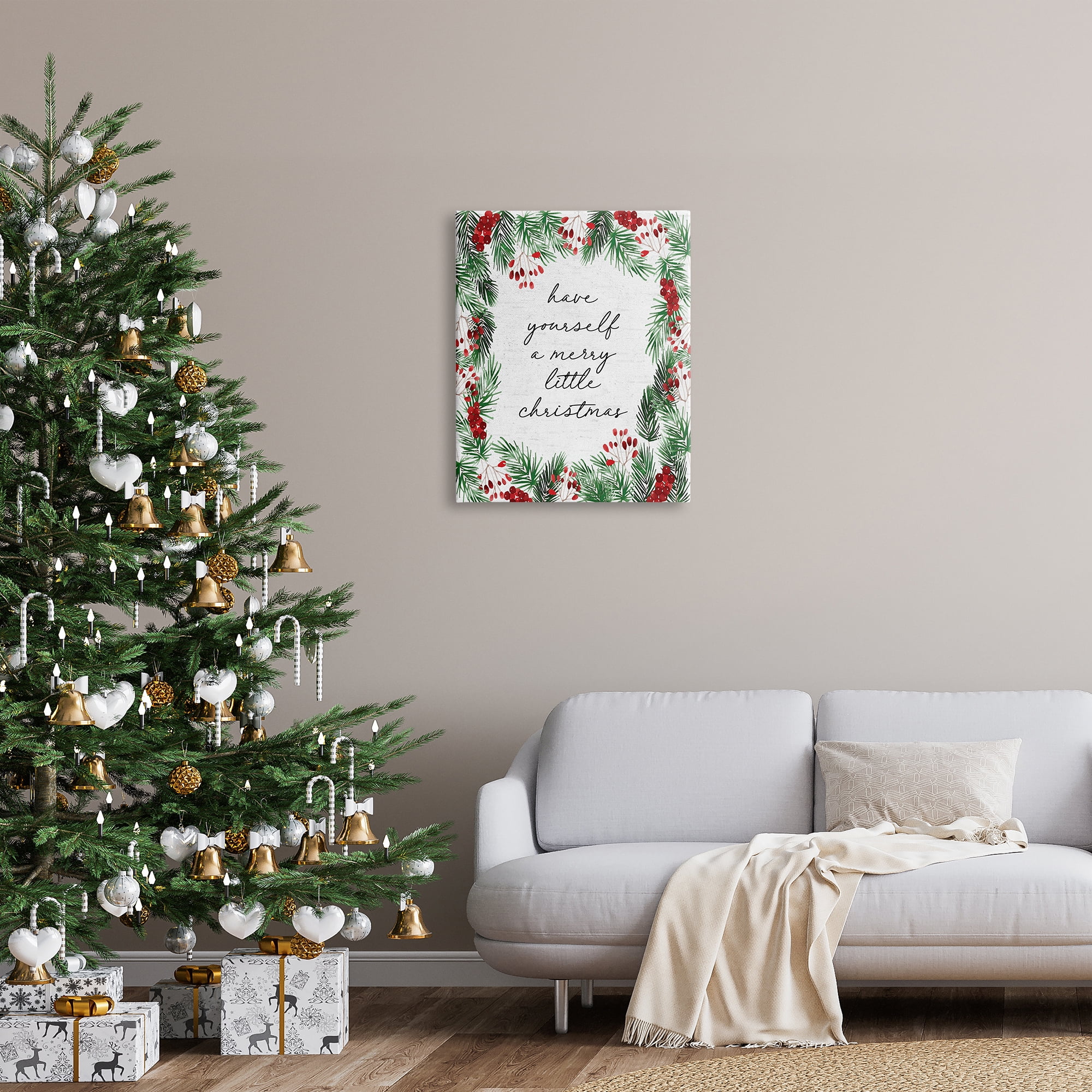 Stupell Industries Merry Little Christmas Script Holiday Painting Gallery Wrapped Canvas Art Print Wall Art, 24 x 30