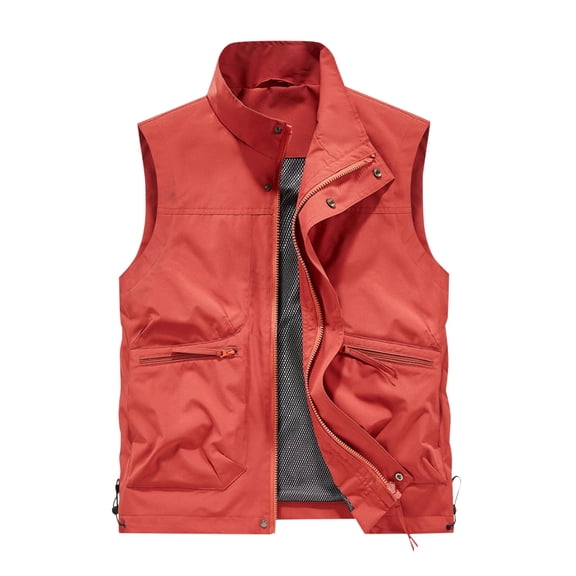 hotojiny Men's Fishing Vest Casual Quick Dry Multi Pockets Cargo Vest Fashion Full Zip Outdoor Work Sleeveless Jacket
