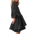 thumbnail image 2 of Innerwin Chiffon A-Line Dresses Ruffle Ladies Short Mini Dress Holiday Solid Color Baggy Swing Sundress Black L, 2 of 7