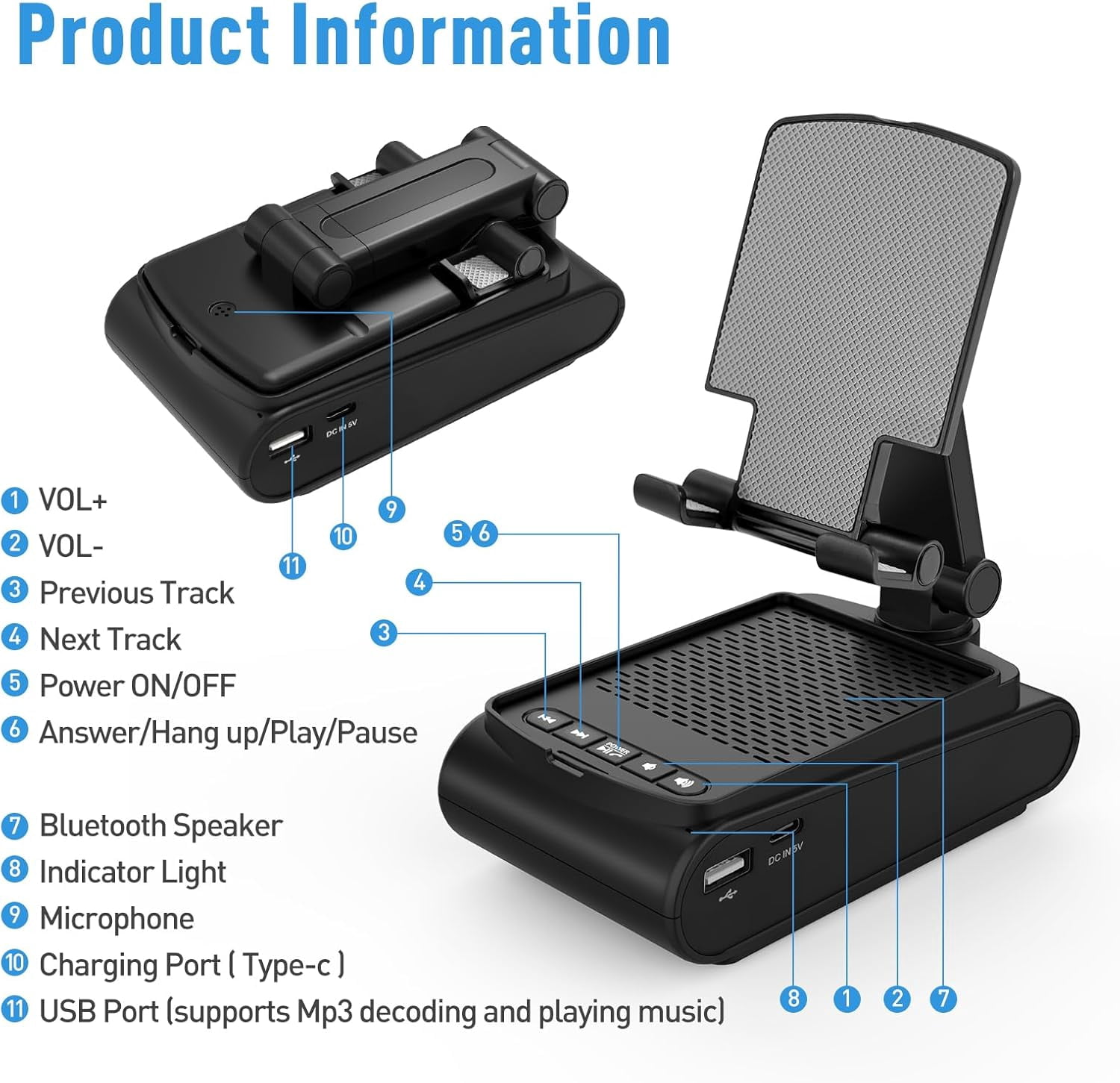 Pcs Wireless Bluetooth Speaker Cell Phone Stand - Unique Gifts for Men/Teens, White Elephant Stocking Stuffers