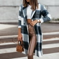 thumbnail image 2 of Oversized Womens Flannel Plaid Fashion Casual Lattice Printing Long Sleeve Buttons Cardigan Top Jacket Coat Fall Winter Warm Coat Blue,XL, 2 of 8