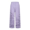 thumbnail image 5 of Women's Casual Pants Women'S Floral Embroidered Lace Printed Loose Pocket Patchwork Casual Pants,Purple Women's Casual Pants S, 5 of 5