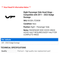thumbnail image 2 of Right Passenger Side Hood Hinge - Compatible with 2011 - 2022 Dodge Durango 2012 2013 2014 2015 2016 2017 2018 2019 2020 2021, 2 of 2