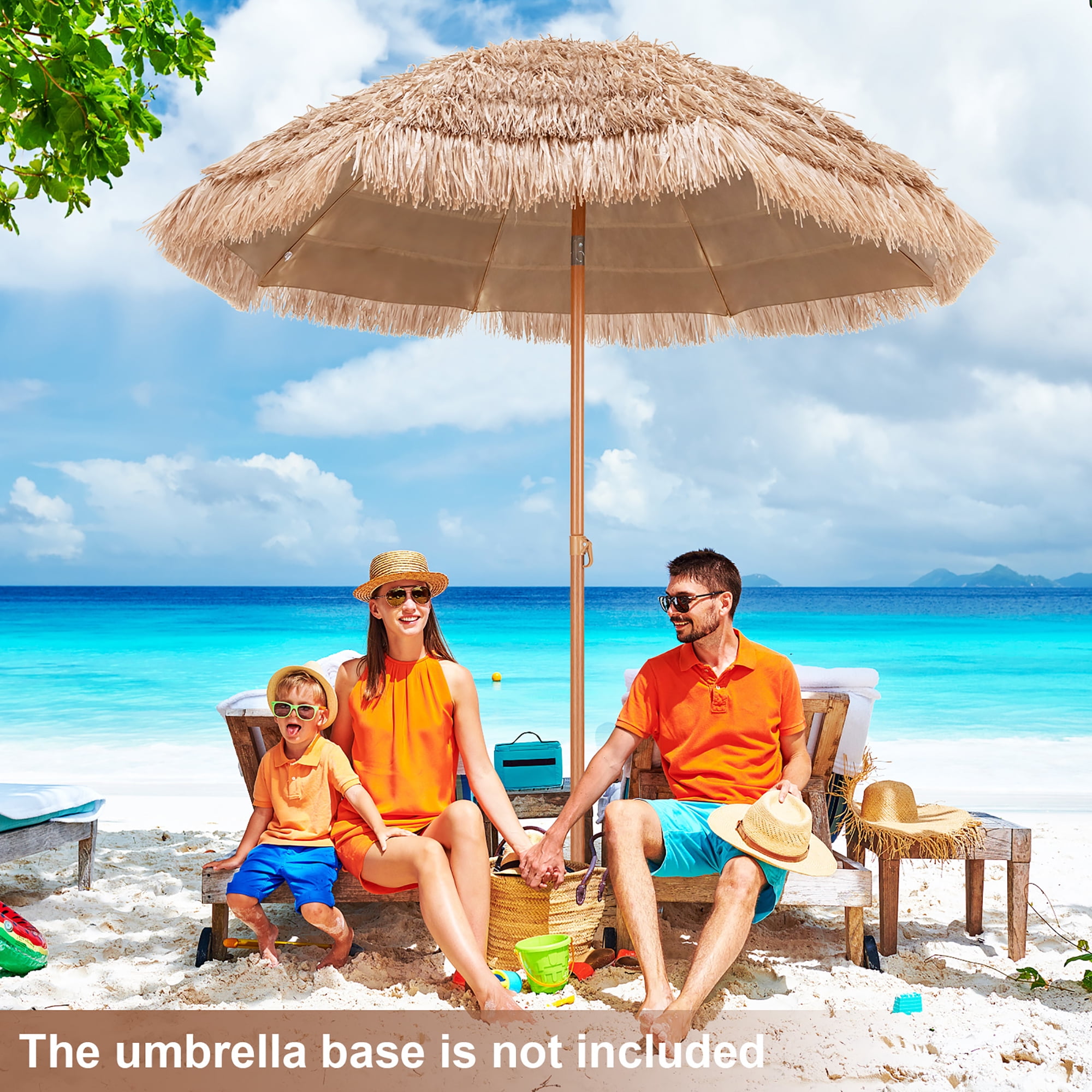 Costway 7.2FT Patio Thatched Tiki Umbrella W/Tilt 8 Ribs Hawaiian Hula Beach