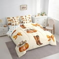 thumbnail image 3 of jejeloiu Western Cowgirl Boots Bedding Comforter Set 7 Pieces,Hello Fall Pumpkin Full Bedding Set,Orange Bow Knot Fitted Sheet Flat Sheet For Teens,Luxury Bedroom Decor Reversible, 3 of 8