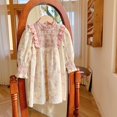thumbnail image 3 of Vestido para niñas de manga larga con cuello alto estilo francés, vestidos florales aireados para niños, 3 of 5