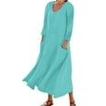 thumbnail image 1 of Summer Casual Womens 3 Of 4 Sleeve Crew Neck Loose Boho Dress With Pockets Solid Color Sundress, 1 of 4