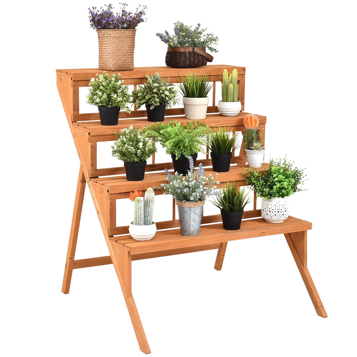 Details about   3 Tier Folding Flower Stand Wooden Succulent Plant Pot Display Stand Ladder Rack 