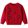 thumbnail image 2 of AHTJRT Sweater for Girls Boys Cable Knit Crewneck Pullover Tops Fall Winter Fashion Warm Long Sleeve Tops Wtih Cherry Embroidery Red 5-6 Years, 2 of 7