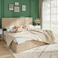 thumbnail image 2 of Amolife King Size Lift Up Storage Bed Frame, Velvet Upholstered Platform Bed with Adjustable Headboard, No Box Spring Needed, Beige, 2 of 12