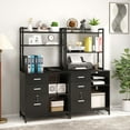 thumbnail image 2 of Livofloral File Cabinet with Charging Station, 3 Drawer Filing Cabinet with Bookshelf, Large Printer Stand with Open Storage Shelves for Home Office, Locking File Cabinets Fits Letter/A4 Size, Black, 2 of 9