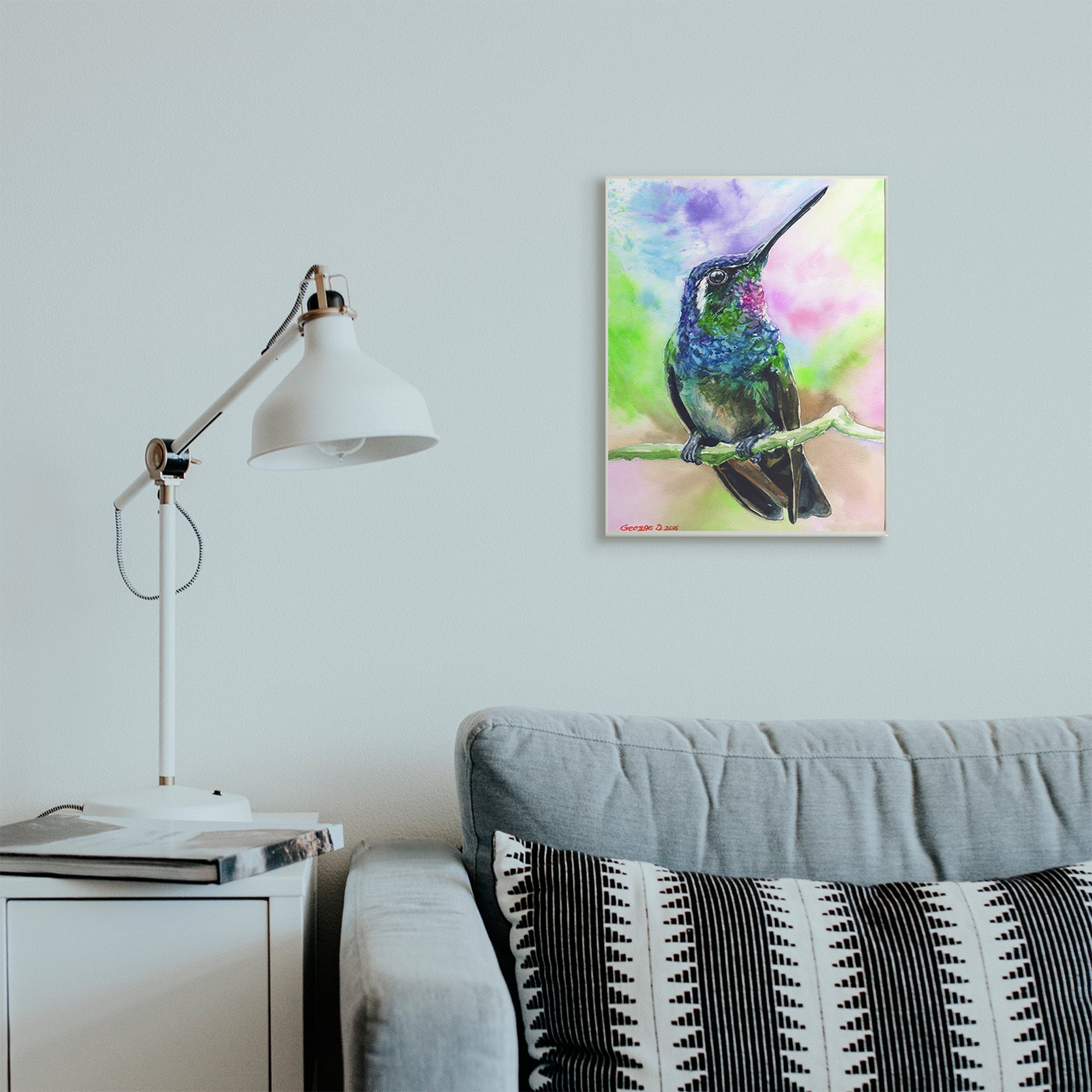 Stupell Industries Vibrant Hummingbird Perched Soft Tie-Dye Wall Plaque, 13 x 19, Design by George Dyachenko