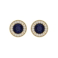 thumbnail image 3 of 1.18Ct Round Cut Halo Studs Blue Sapphire 18K Yellow Solid Solid Gold Everyday Dainty Earrings Screw Back, 3 of 7