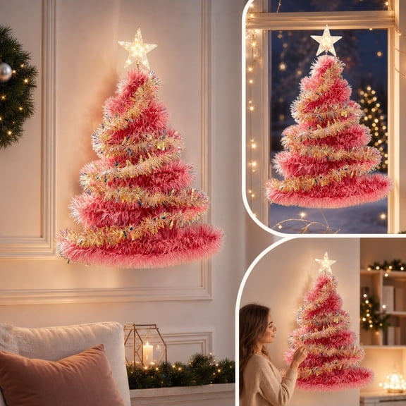 DIY Christmas Tree Set Lit Artificial Tree with Star Topper Cute Decorative Holiday Tabletop Decor for Home Party