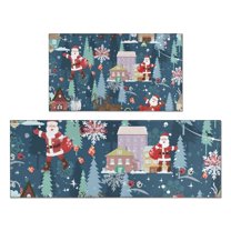 Dark Blue Christmas Santa Pattern Kitchen Rugs Sets Of 2,Anti Fatigue Kitchen Mat Rugs Non Slip Washable,Decorative Kitchen Floor Mats for Kitchen,Sink,Laundry,17"x30" 17"x47"
