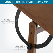 Studio Designs Vintage Drafting Drawing Table with Adjustable 36 Wide Top, Rustic Oak