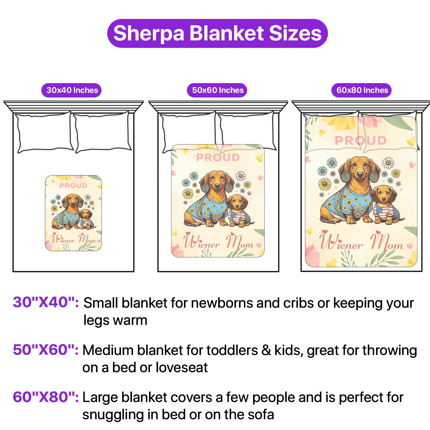 Happy Mother's Day Proud Wiener Mom Dachshund Doxie Cozy Sherpa Blanket Wiener Dog Lover Gifts Idea Warm Soft Throw Blanket - 03003