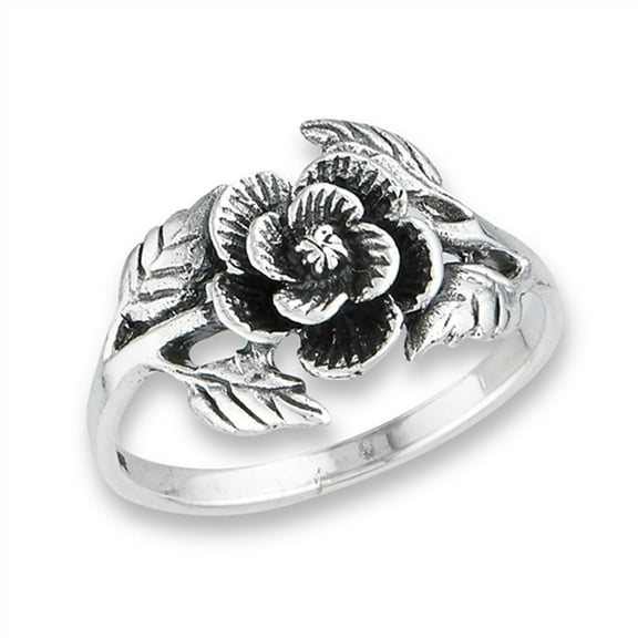 Oxidized Flower Leaf Rose Vintage Ring Sterling Silver Band 925 Jewelry Female Male Unisex Size 9
