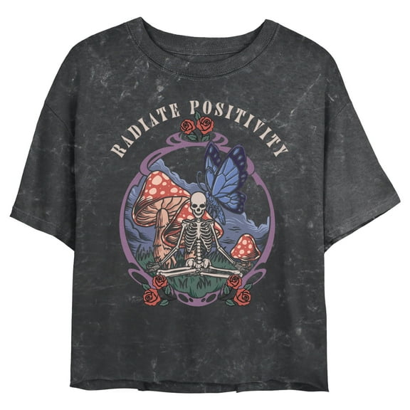 Junior's Lost Gods Radiate Positivity Skeleton  Graphic Tee Black Small