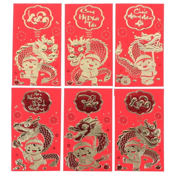 DEMACRIO Chinese Lucky Money Bag Red Rectangular for Weddings 6Pcs 6.3X3.5X0.08in
