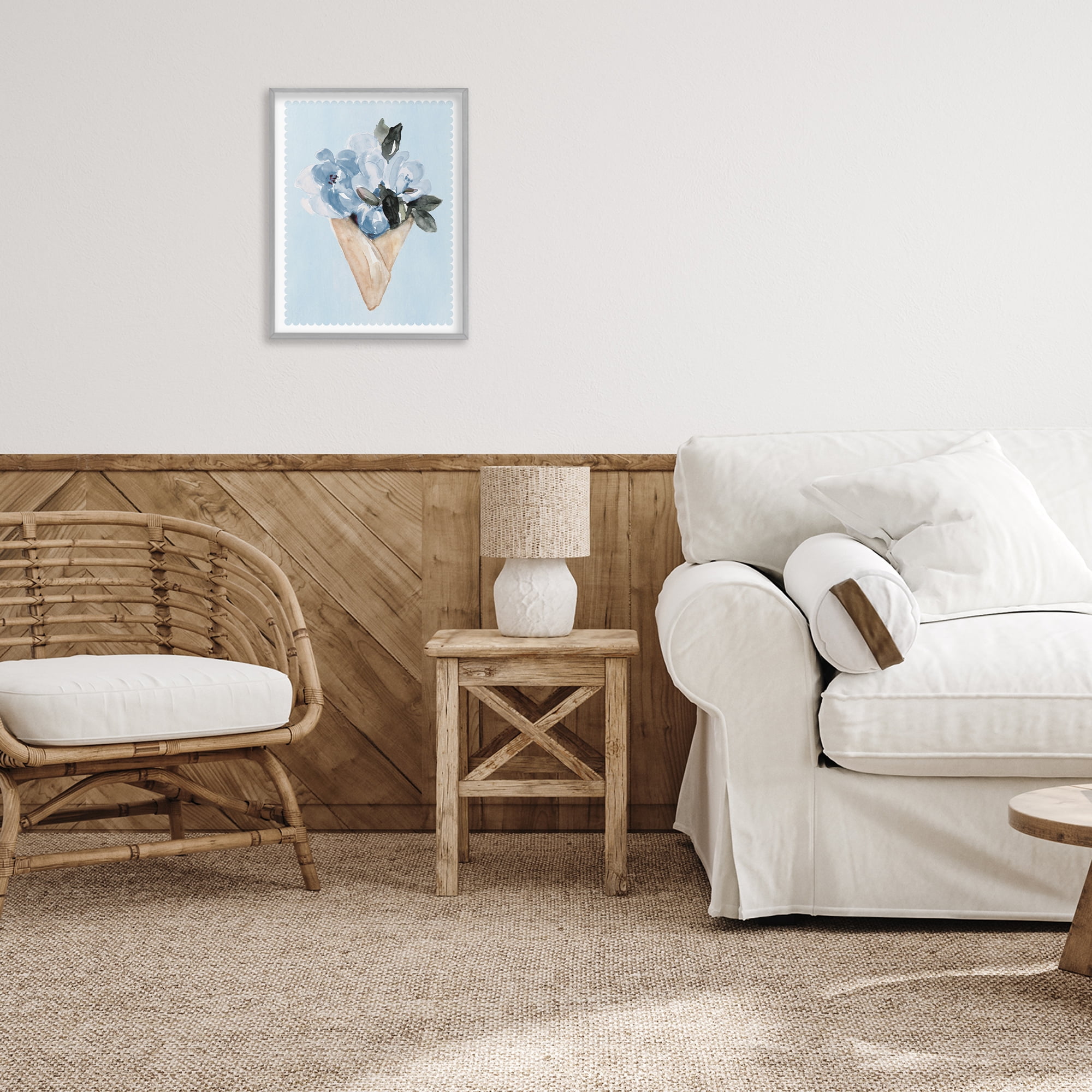 Stupell Industries Blue Flower Gift Bouquet Gray Framed Giclee Art, design by Elizabeth Medley