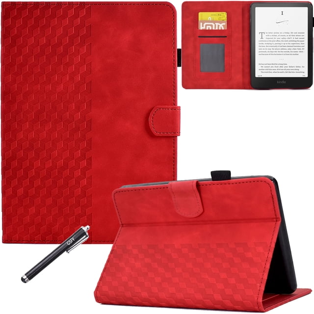 GSFY Case for All-new 7" Kindle Paperwhite 12th Gen 2024 & Kindle Colorsoft Signature Edition 2024, PU Leather Wallet Stand Protective Cover with Card Slots Auto Sleep/Wake Feature, Red