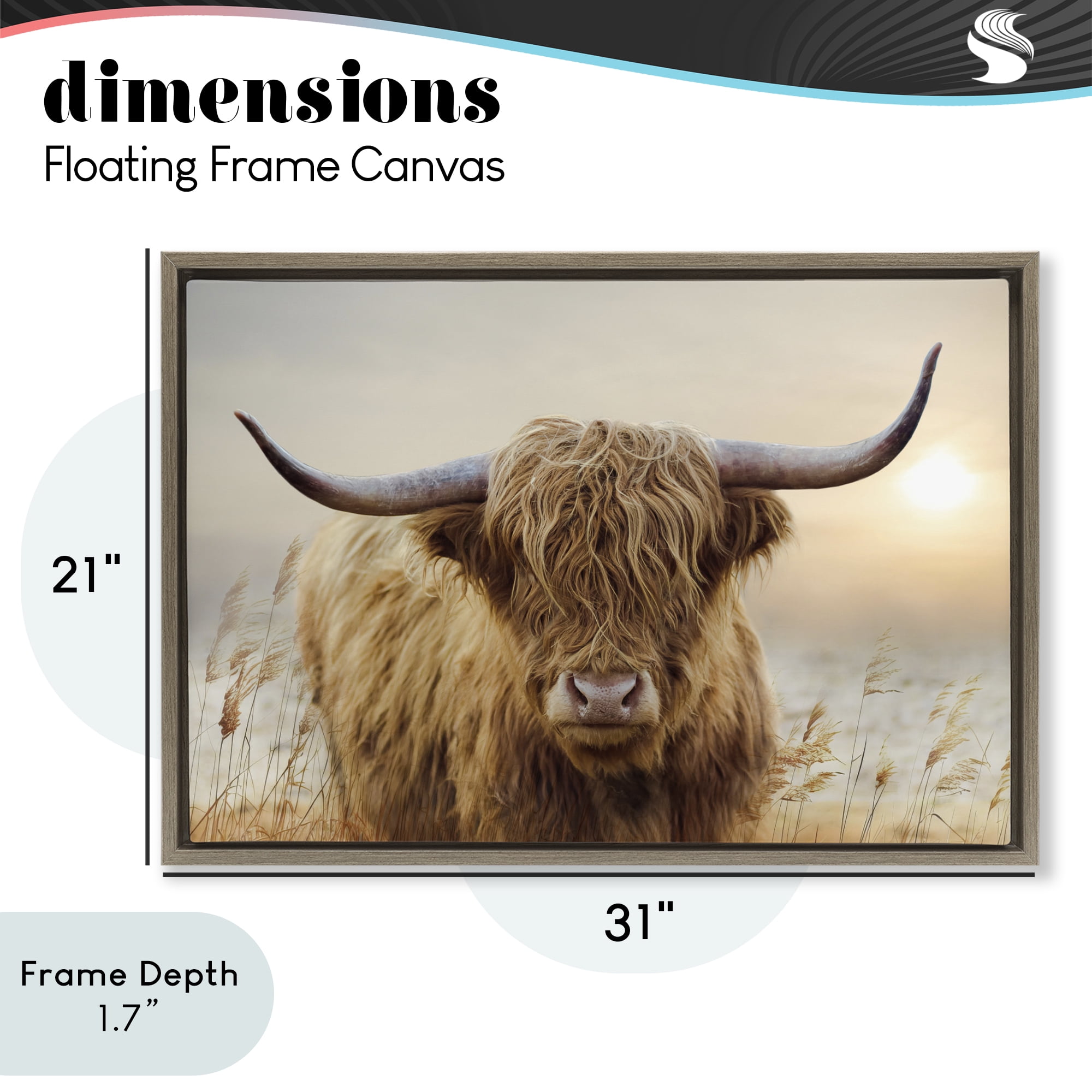 Stupell Industries Highland Cow & Warm Sunset Brown Framed Floater Canvas Wall Art, design by CAD Designs