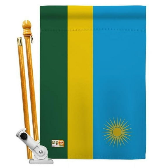 Breeze Decor BD-CY-HS-108292-IP-BO-D-US15-BD 28 x 40 in. Rwanda Flags of the World Nationality Impressions Decorative Vertical Double Sided House Flag Set with Pole Bracket & Hardware