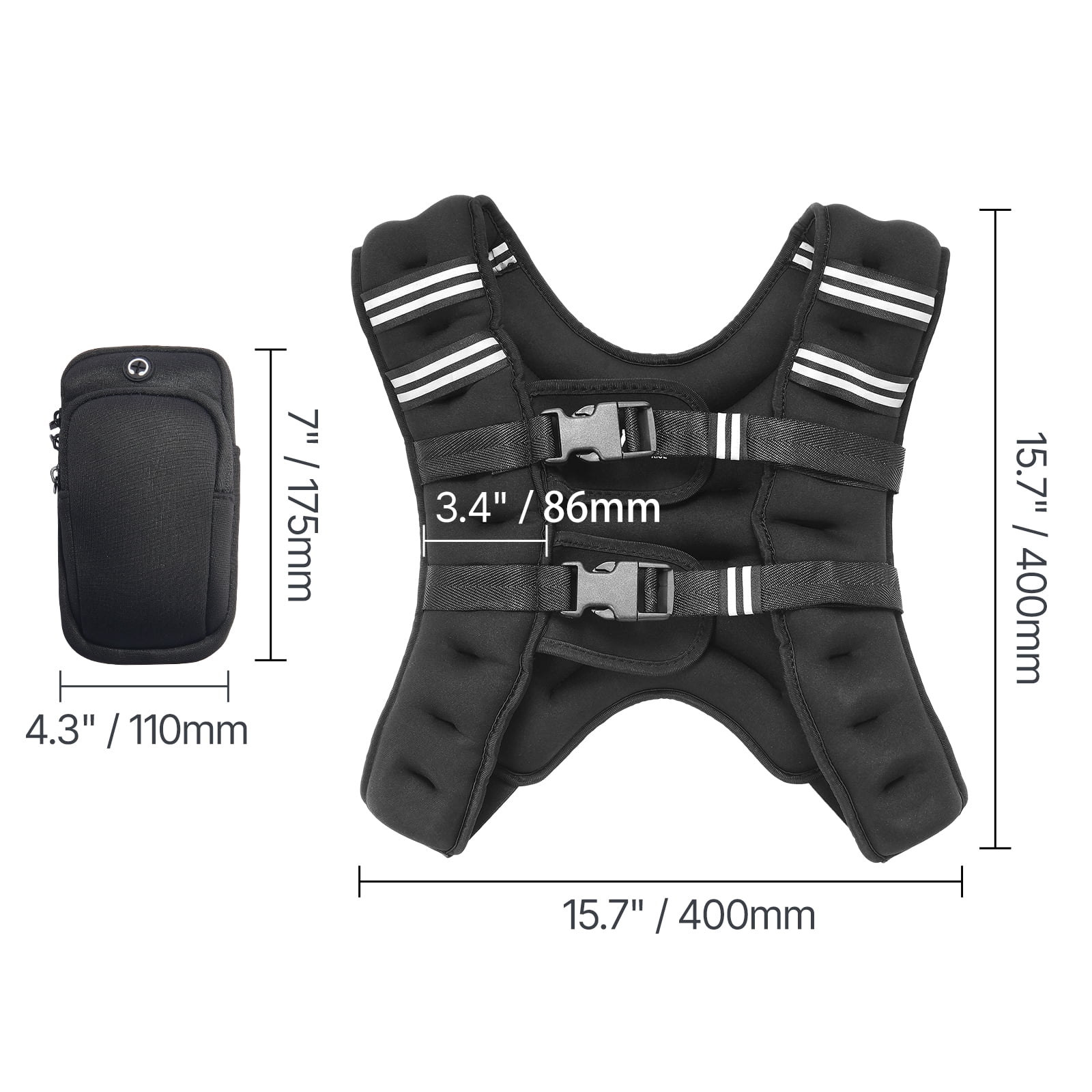 VEVOR Weighted Vest, 16 lbs Weight Vest with Reflective Stripe, Adjustable Buckle Body Weight Vest for Men Women, Workout Equipment for Strength Training, Running, Jogging, Fitness