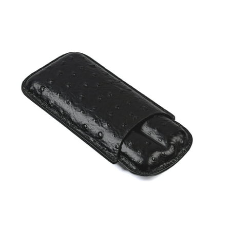 2 Cigar Holder PVC Leather Case - Ostrich Style Detail - Black