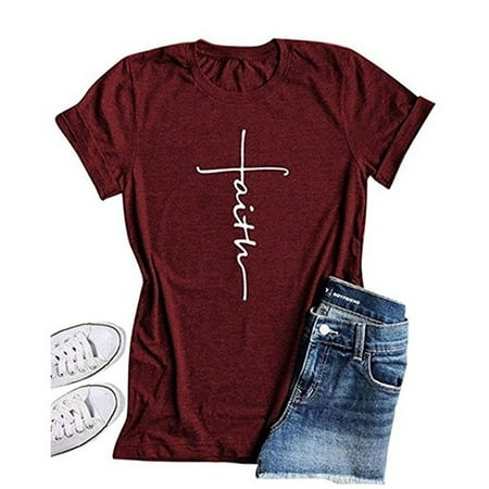 Women Cross Faith T Shirt Graphic Tees (Best Graphic Tees For Women)