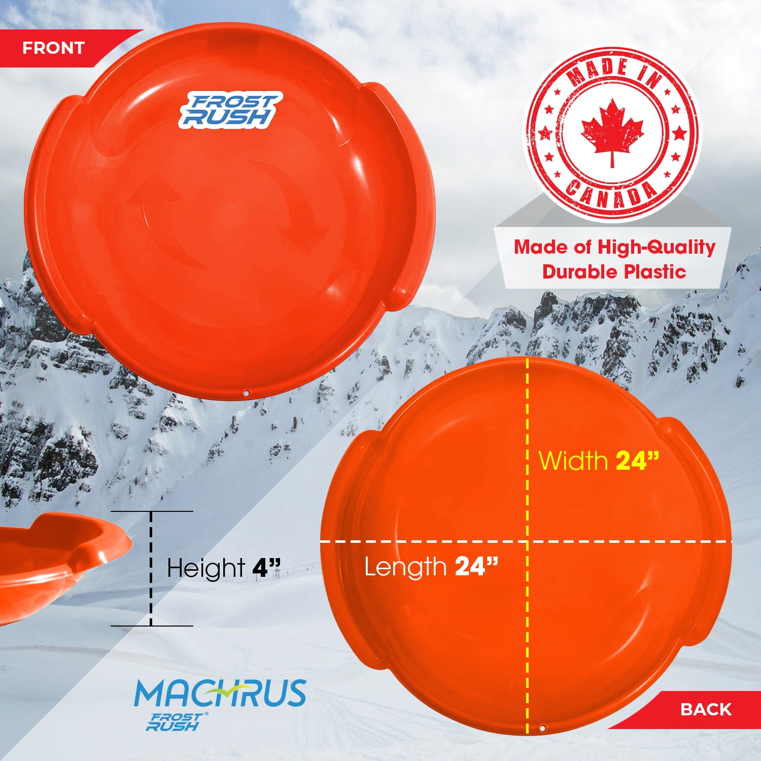 Machrus Frost Rush Spiral Snow Sled with Comfortable Handles - Large Saucer Winter Snow Sled with Handles for Kids and Adults