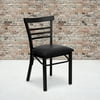 Flash Furniture 2 Pack HERCULES Series Black Three-Slat Ladder Back Metal Restaurant Chair - Black Vinyl Seat