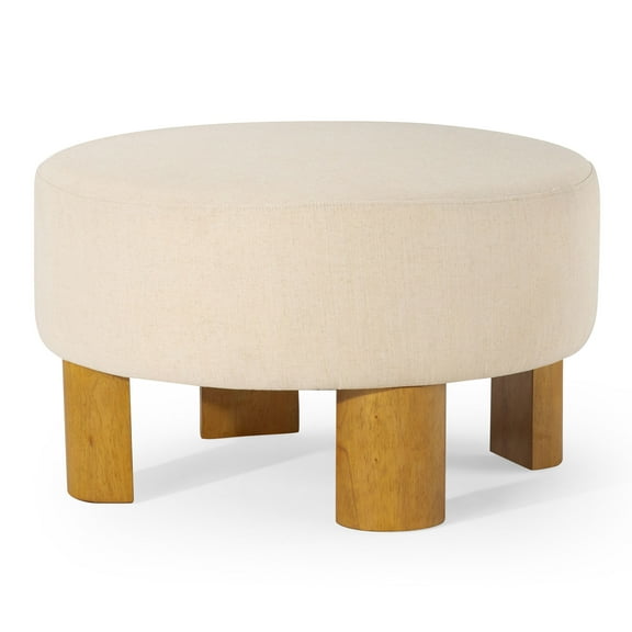 Open Box Maven Lane Contemporary Upholstered Ottoman w/Natural Wood Finish