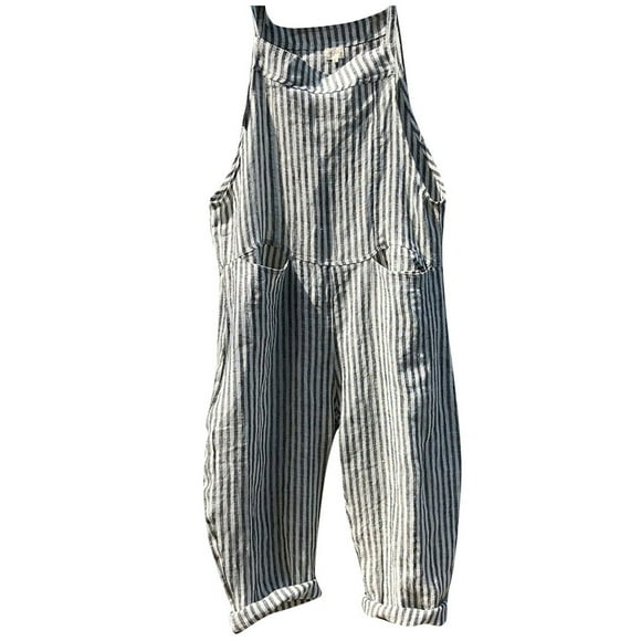 FADAACAI Overalls for Women Fashion Women Pocket Sleeveless Jumpsuit Stripe Bodysuit Playsuit Romper Maternity Jumpsuit Jumpsuits for Women Dressy Gray S Clearance！