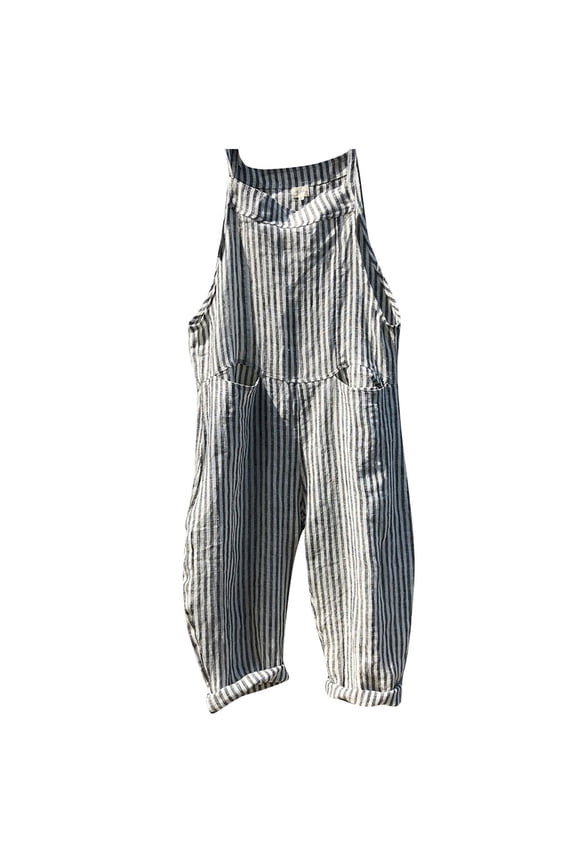 Relanfenk Winter Fall Womens Jumpsuits Romper Casual Pocket Bandage Sleeveless Stripe Bodysuit Playsuit Overalls