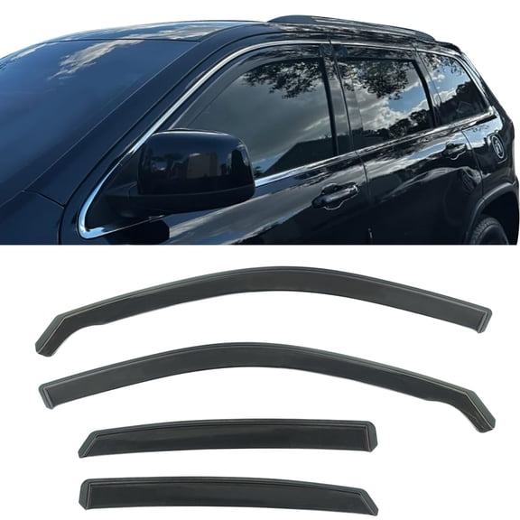 Ikon Motorsports Window Visors Fits 2011-2021 Jeep Grand Cherokee & 2022 Grand Cherokee WK, In Channel Injection PC Black Rain Guards 4PCS