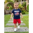 thumbnail image 3 of BemeyourBBs Toddler Baby Boys 4th of July Outfit Patriot 250 Years Anniversary Independent Day Outfit Short Sleeve Letters Flag Embroidery T-shirt and Pockets Shorts Set Toddler Boys Summer Clothes, 3 of 9