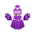 thumbnail image 5 of CHICTRY Kids Girls Letters Printed Cheers Uniform Hollow Back Dress with Pompoms for Cheerleading Dance Purple 6, 5 of 7