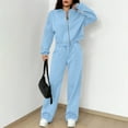 thumbnail image 4 of Womens 2 Piece Tracksuit Fall Fashion Long Sleeve Zip Up Crop Sweatshirt Long Pants Outfits Jogger Sweatsuit Sets Sky Blue L, 4 of 4