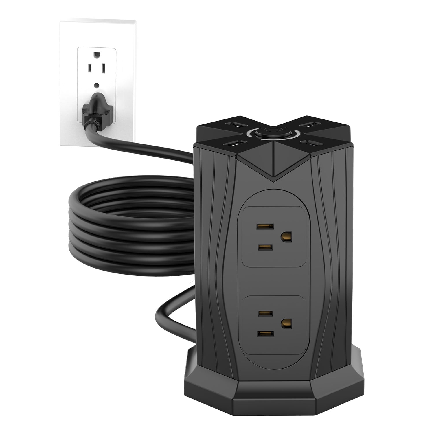 Tower Power Strip with Surge Protection,  8 AC Outlets + 3 USB +Type-C Ports, 6.5Ft Extension Cord
