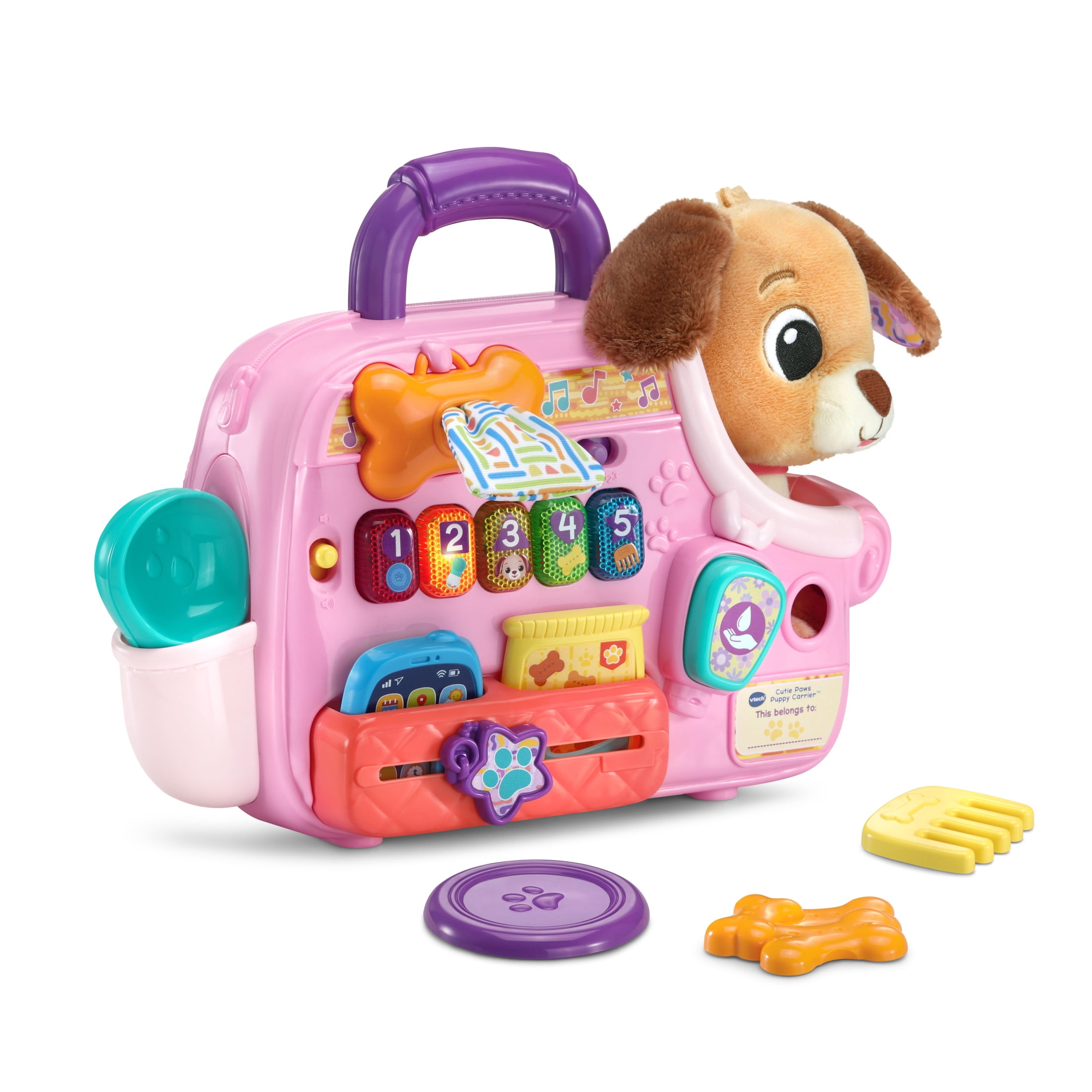 VTech Cutie Paws Puppy Carrier Plush, Plastic with Accessories, Baby and Toddler Toys