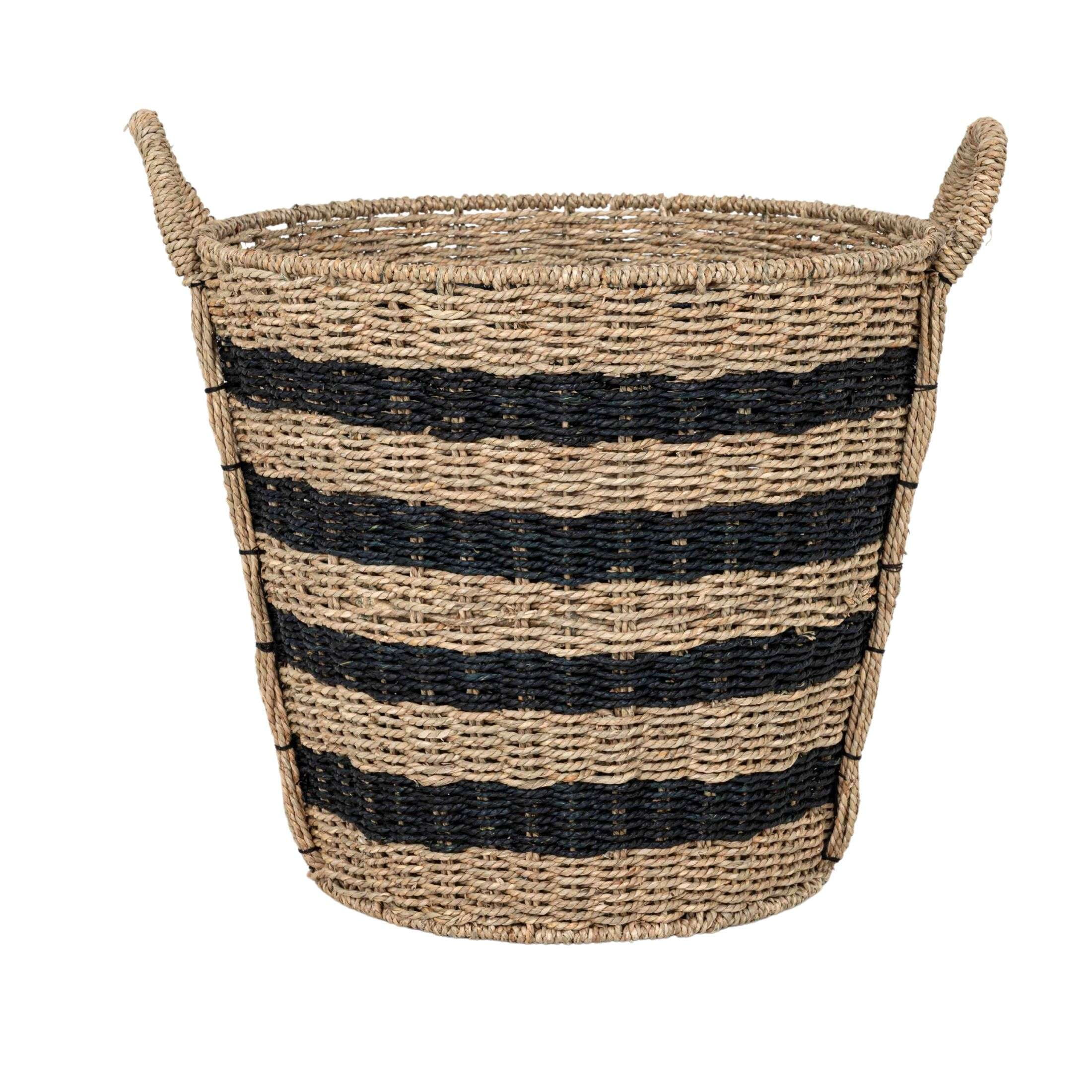 Better Homes & Gardens Extra Large Striped Seagrass Decorative Storage Basket with Handles, 17 in x 18 in