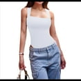 thumbnail image 3 of Women'S Bodysuits Ribbed Strappy Square Neck Sleeveless Tummy Control Tank Tops White XL, 3 of 7
