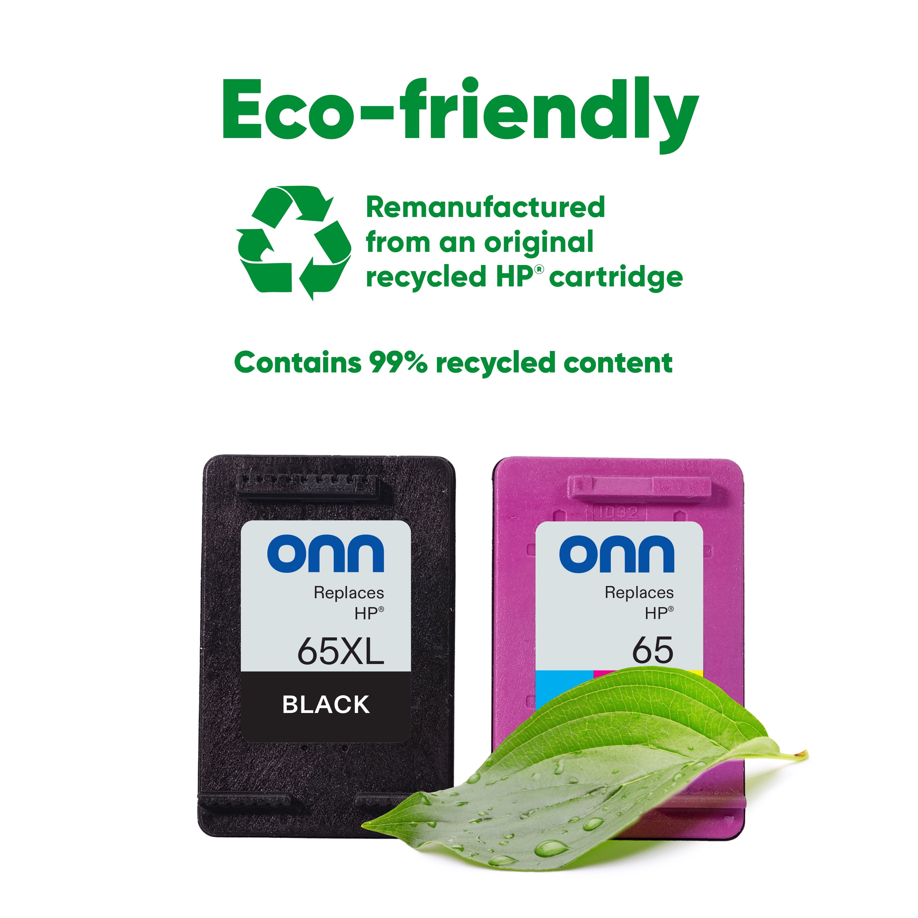 onn HP 65XL/65 High Yield Black & Tri-Color, 2 Pack Ink Cartridge (Remanufactured)