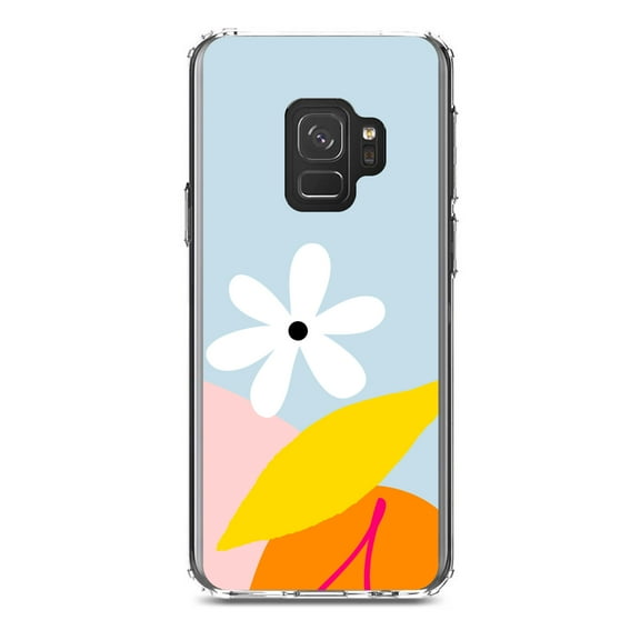 DistinctInk Clear Shockproof Hybrid Case for Samsung Galaxy S9 (5.8" Screen) - TPU Bumper, Acrylic Back, Tempered Glass Screen Protector - Summer Vibes Bold Cherry Pink Orange Yellow