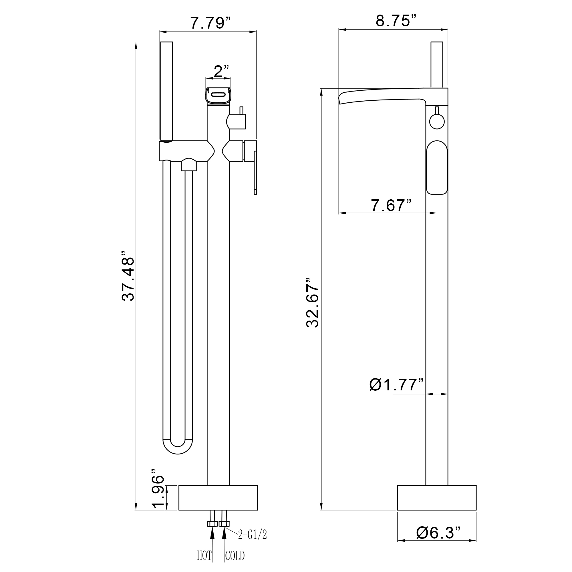 Freestanding Waterfall Bathtub Filler, Floor Mount Clawfoot Tub Faucets with Handheld Shower